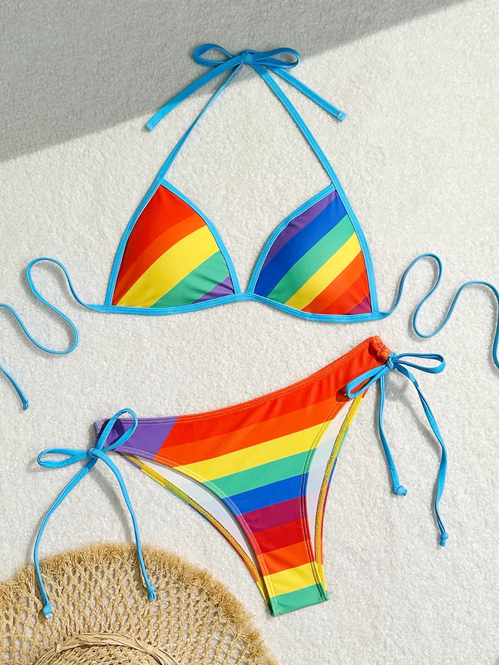 Women's Rainbow Color Bikini Set Sexy Beach Vacation Backless 2 Piece Swimsuit 2024 Summer Bathing Suit Bra Push Up Swimwear