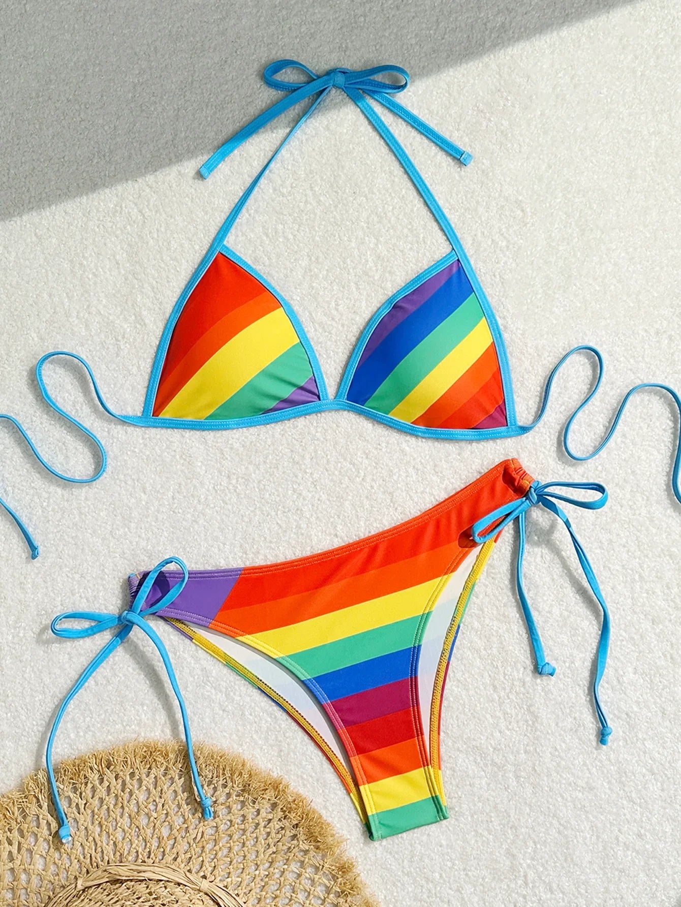 Women's Rainbow Color Bikini Set Sexy Beach Vacation Backless 2 Piece Swimsuit 2024 Summer Bathing Suit Bra Push Up Swimwear