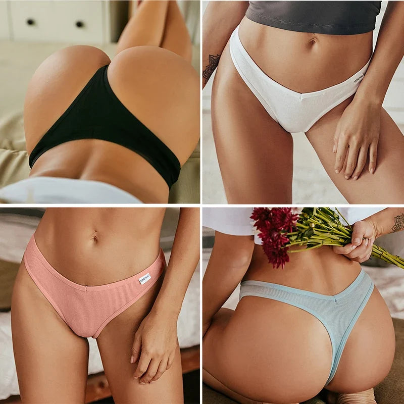 4Pcs/set Cotton Thongs Women Low-Rise Bikini Underwear M-XL Comfortable G-string Female Fruit Embroidery T-Back Panties Lingerie