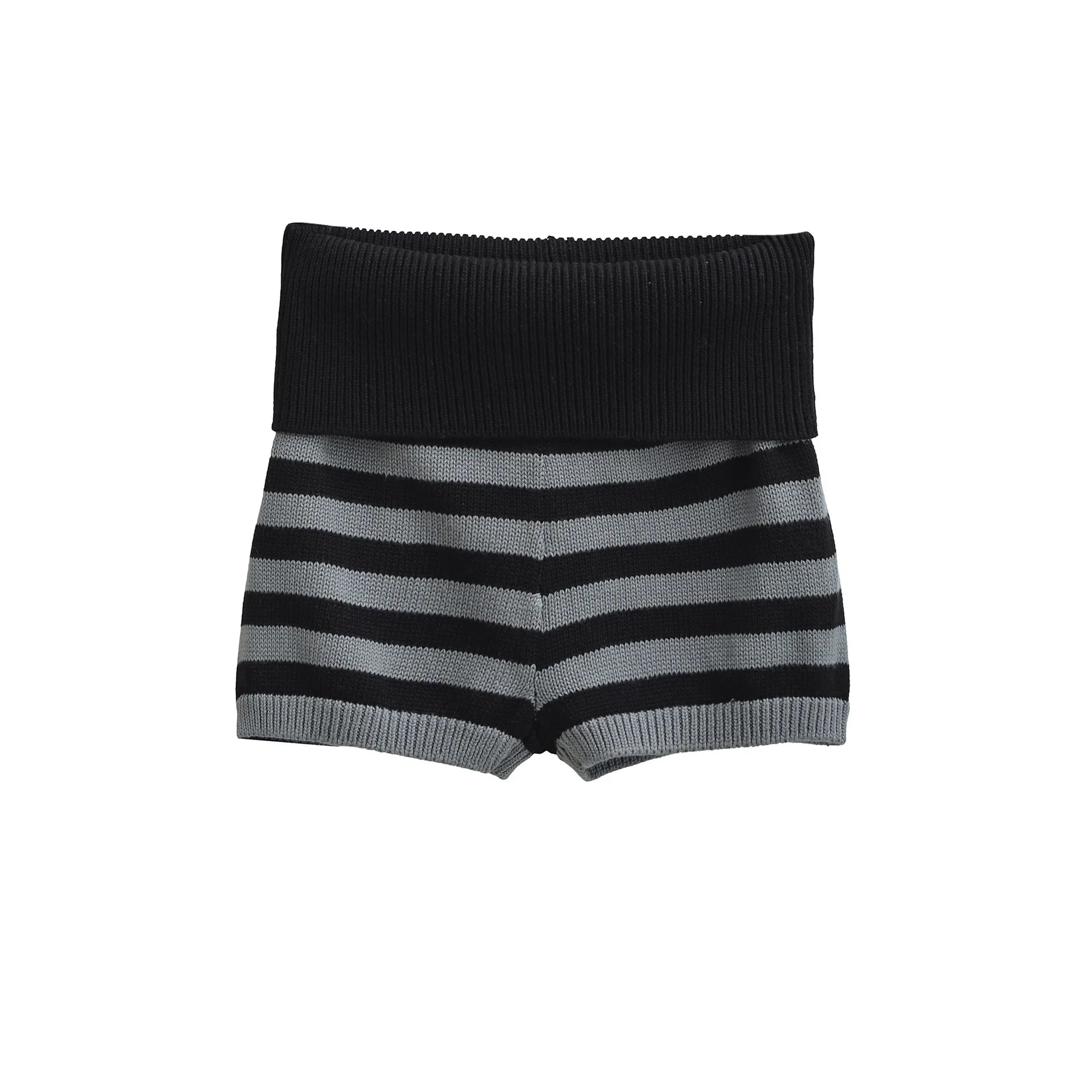 Spring Striped Knitted Shorts Fashion Striped Elastic Waist Versatile Straight Casual Knitted Shorts For Woman Fashion 4Z0M