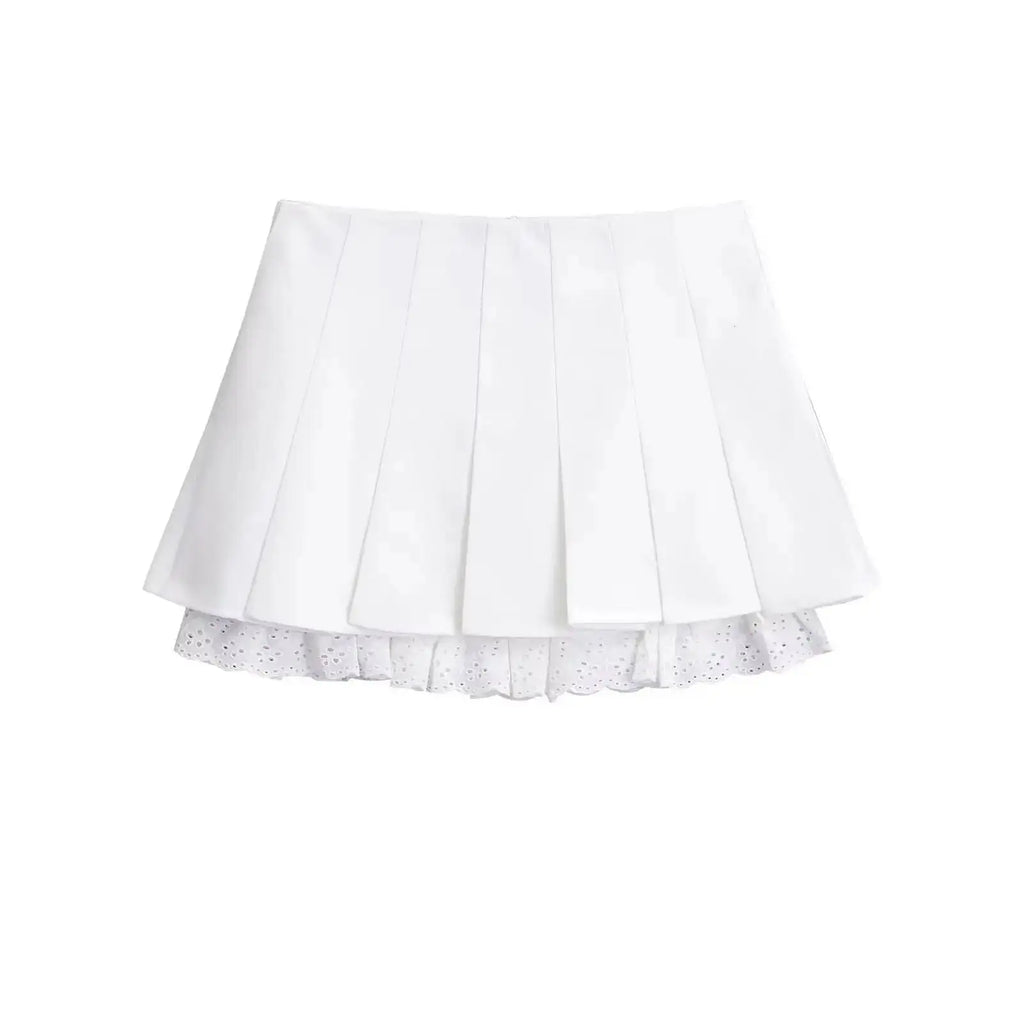 Summer New Leisure Lace Splicing Short Skirt Women Pure Desire Spicy Girl High Waist Hundred Fold A-line Half Length Skirt 7V01