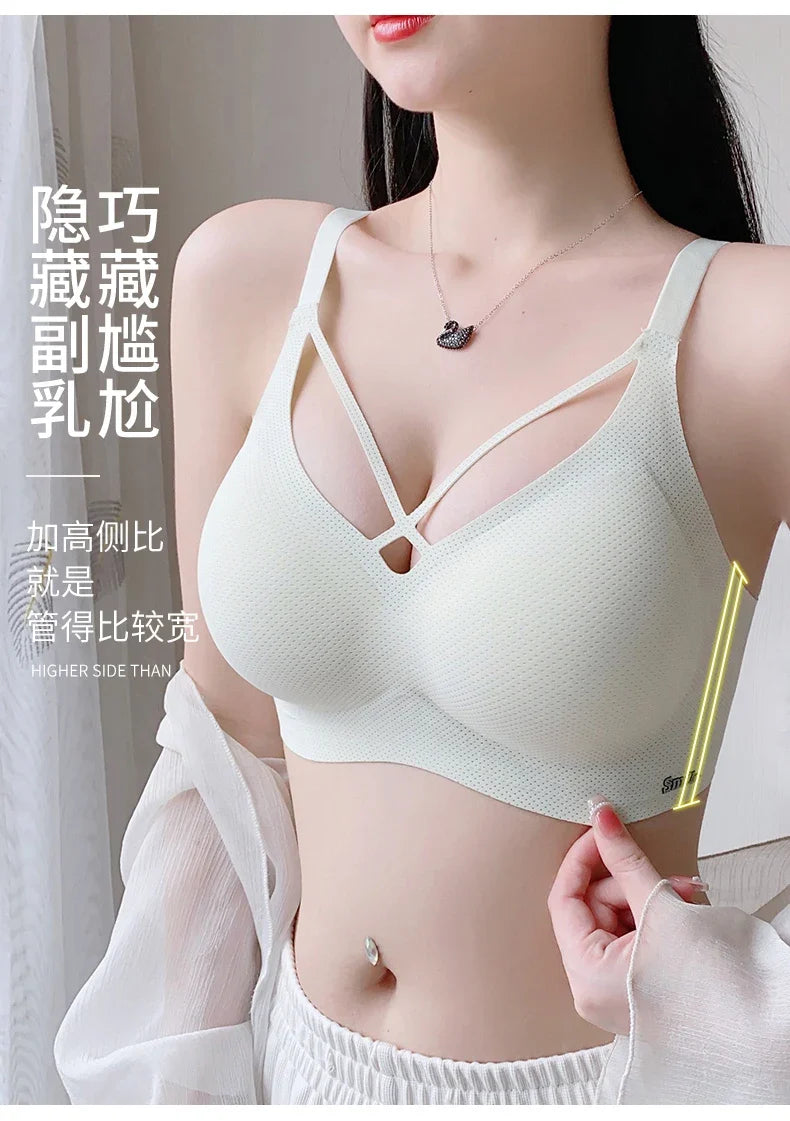 Traceless Half-Fixed Cup Women Underwear Thin Jelly Soft Support Anti Drop Adjustable No Steel Ring Super Soft Solid Color Bras