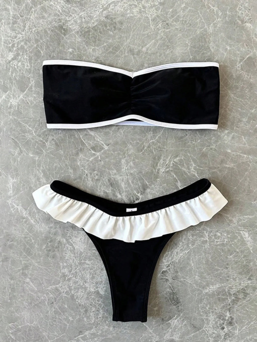 Women's Strapless Swimsuit 2-piece Suit Solid Color Patchwork Push Up Ruffle Thong Beach Hot Spring Bikini Set 2026 New Swimwear
