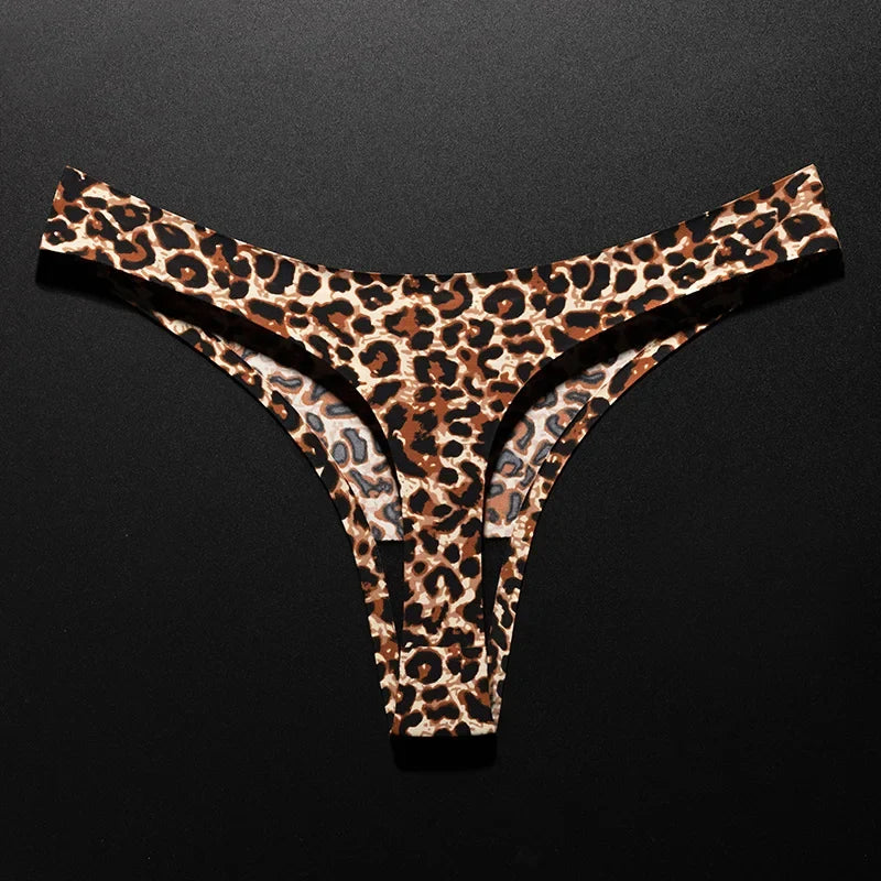 Ice Silk Leopard Women Panties Sexy G String Thong Seamless Underwear T Back Candy Color Girls Briefs Underpants Plus Size M-XXL