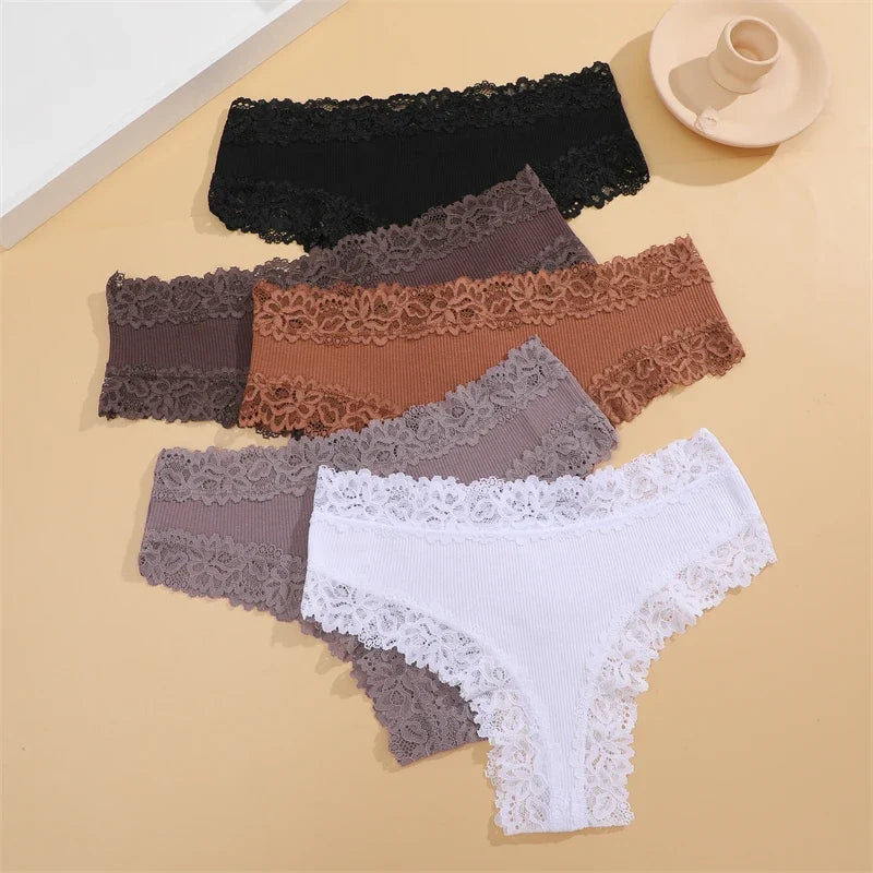New Lace Seamless Cotton Panties Ribbed Maillard Brazilian Pants LowWaist Women Panties Breathable Girls Underwear Soft Lingerie