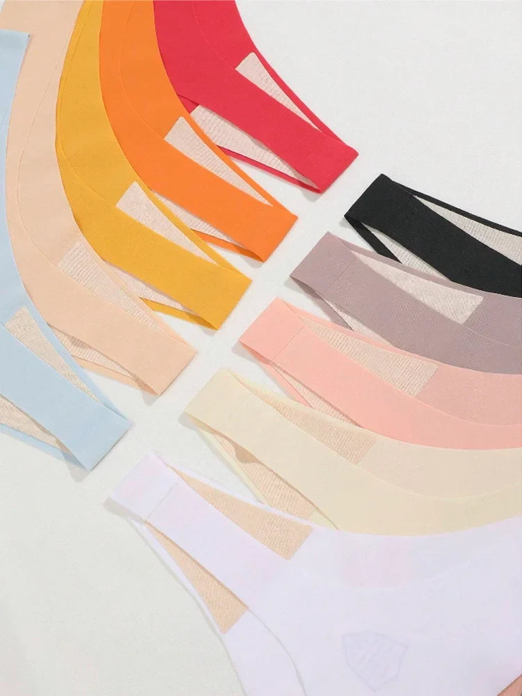 10PCS/Set Seamless Ice Silk Panties Women V-Waist Underwear Sexy Sports Briefs Panties Female Soft Ultra-thin Lingerie G-string