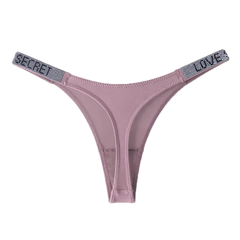 Letter Sexy Panties Women Thongs Rhinestones Diamonds G-string Sports Thong Low Waist Shorts Briefs T-back Fitness S-XL