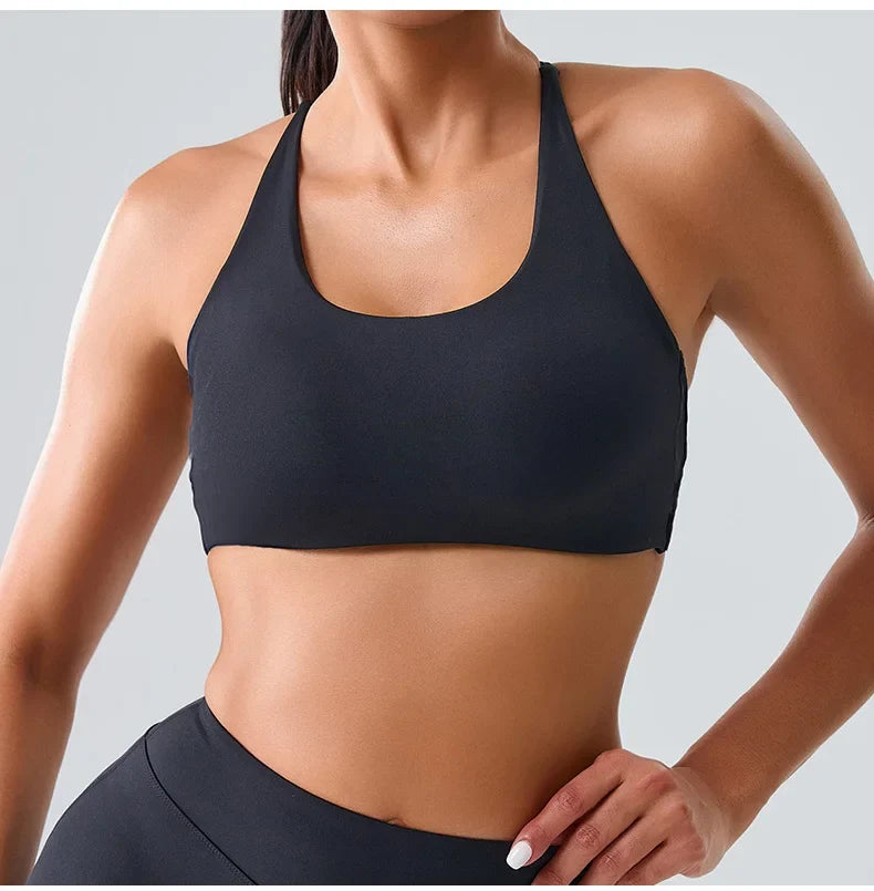 Beautiful Back Cross Back Women Bra Fitness Bra Tights Yoga Vest High Strength Shockproof Gym Sports Top Push Up With Chest Pad