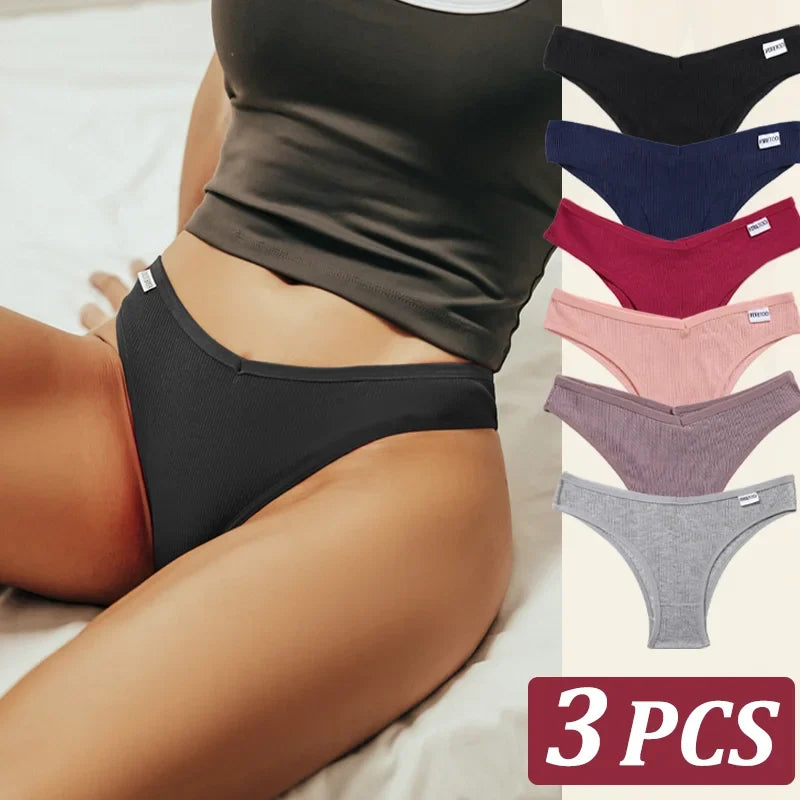 3Pcs/Set Women Cotton Panties Sexy V Waist Briefs T-Back Brazilian Underpants Female M-XL Underwear Girls Breathable Intimates
