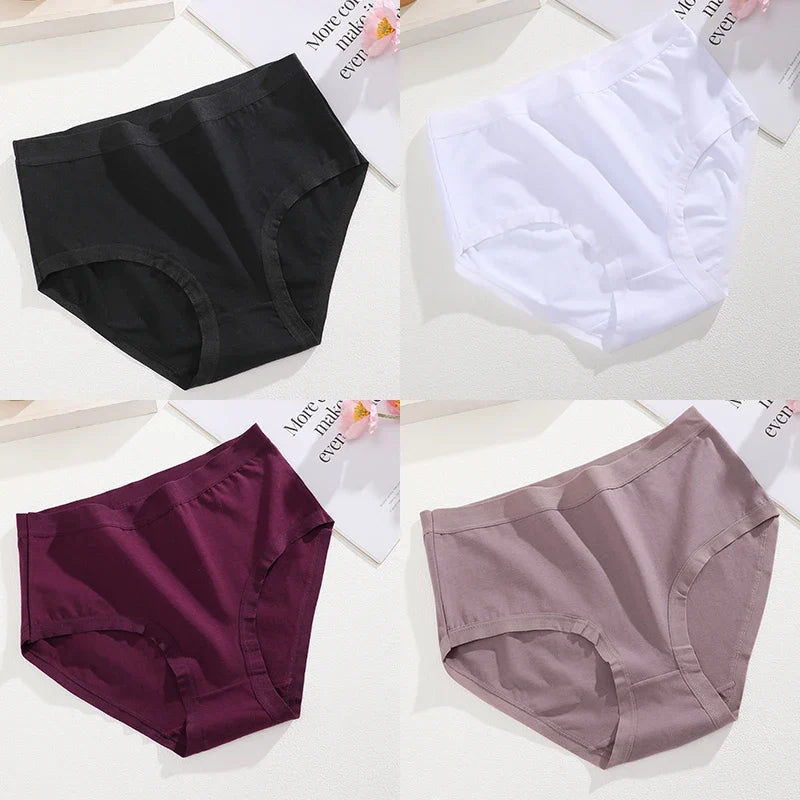 4Pcs/Set Women Cotton Briefs Seamless High Waist Breathable Underwear Female Stretch Comfortable Lingerie New solid color Panty