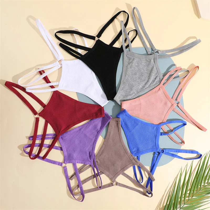 5PCS Women Sexy Cotton Panties Two Belts Hollow Out G-String Thongs Breathable Underwear for Female Solid Color Lingerie S-XL