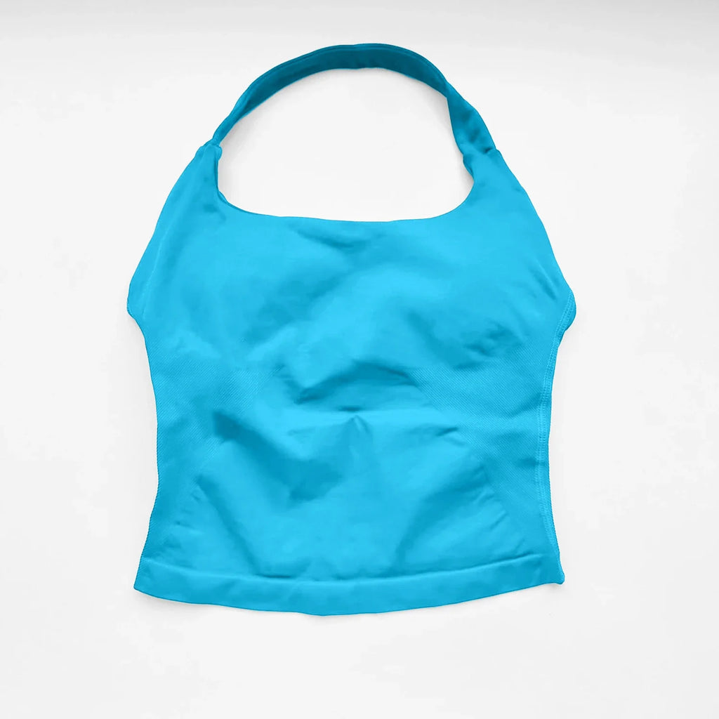 NCLAGEN Gym Halter Top Woman longline strappy tank Padded yoga clothing Fitness workout Running Activewear pilates clothes
