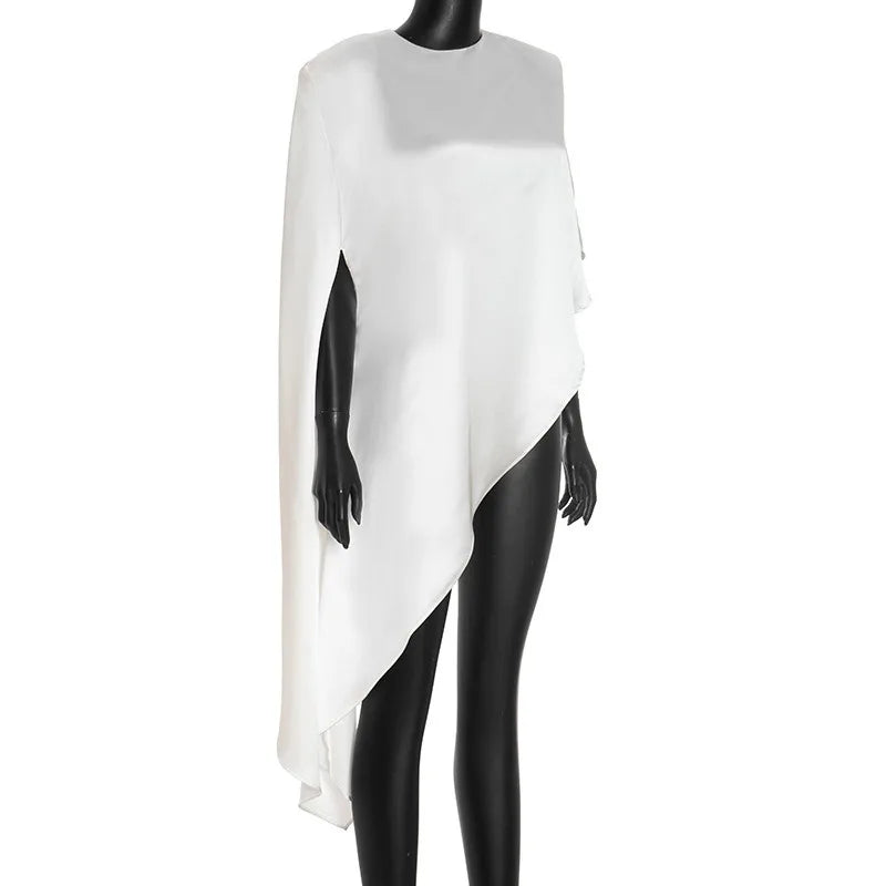 Trendix White Asymmetrical Cover Up For Women Fashion Ruffle Hem Loose Short Sleeve Shirts Casual Elegant Commuting Pullover Top