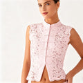 Y2K Aesthetic Solid Color Lace Crop Top Sleeveless Chinese Frog Button Vest Women's Summer Party Streetwear