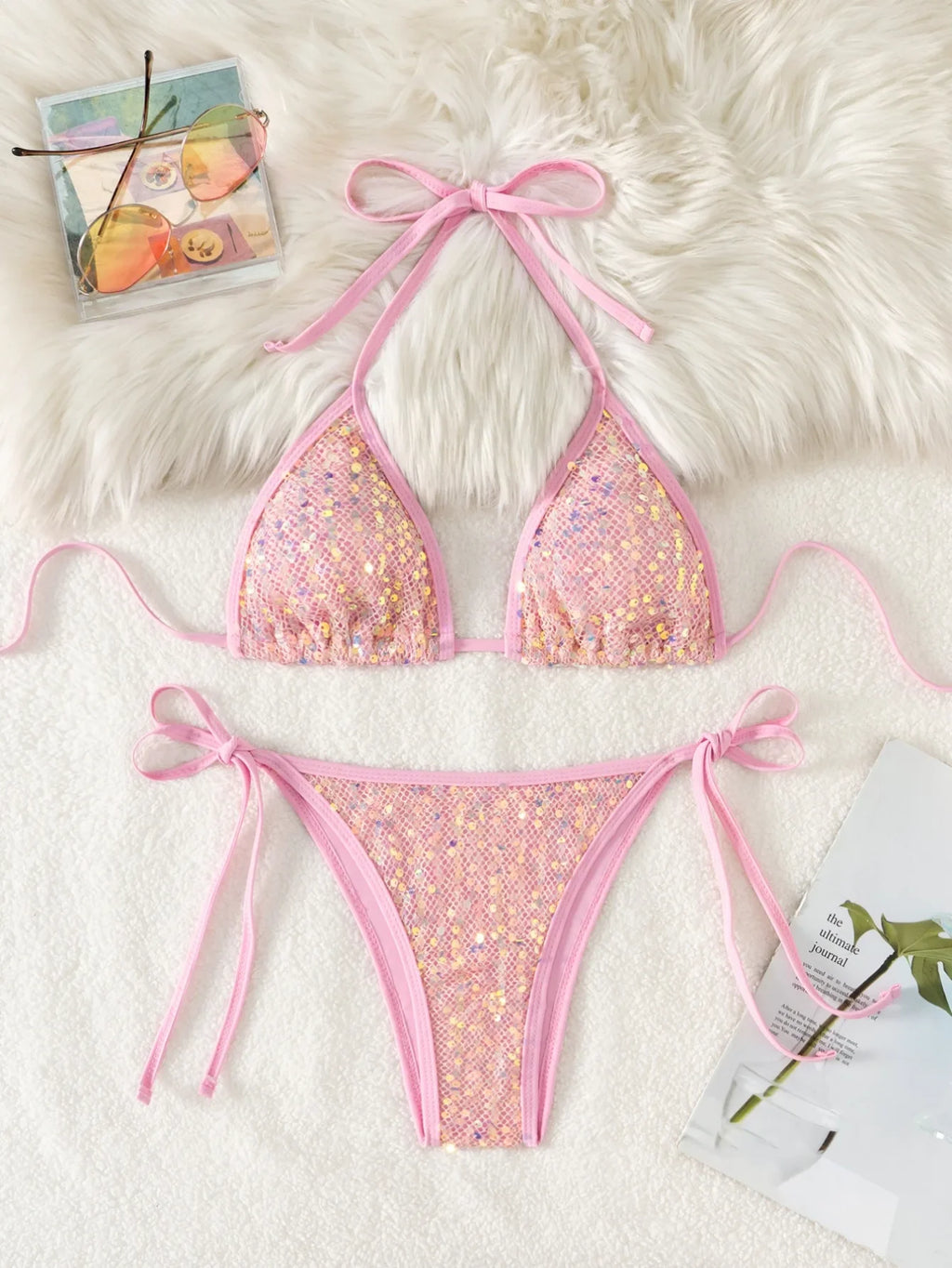 2026 Shiny Sequins Bikini Set Women's Triangle Wrapped Swimsuit Two-piece Lace-up Swimwear Sexy Micro Thong Bathing Suit Biquini