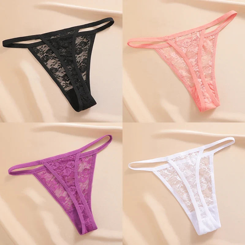 4PCS/Set Women's Underwear Lace Panties Floral Lingerie Woman Panties Sexy Thong G-String Female Pantys Perspective Intimates Ne