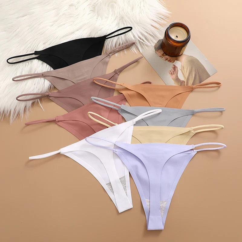 6PCS/SET Seamless Thong Women Thin Strap Low Waist High Flexibility Panties Sexy Ladies Briefs Comfortable Multicolor Underwear