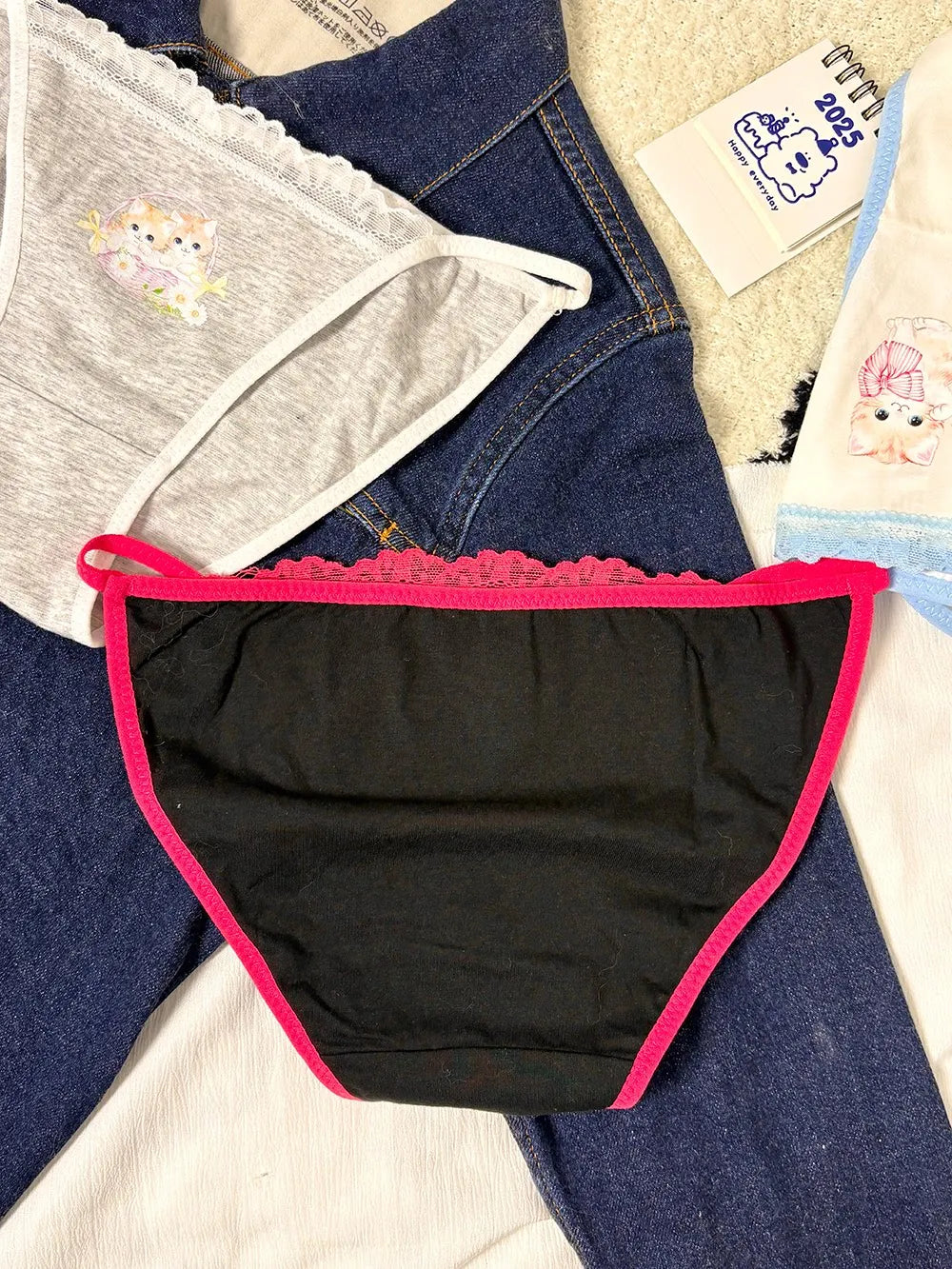 Cotton Girls Panties Cute Cat Sexy Japanese Lace Women Briefs Lady Thong  Underwear G String Female Low Waist Lingerie