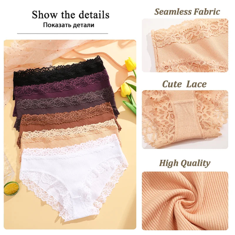 3Pcs Sexy Cotton Lace Panty Women Low Waist Panties Underwear S-XL Solid Color Ladies Briefs Lingere Underware Comfortable Women