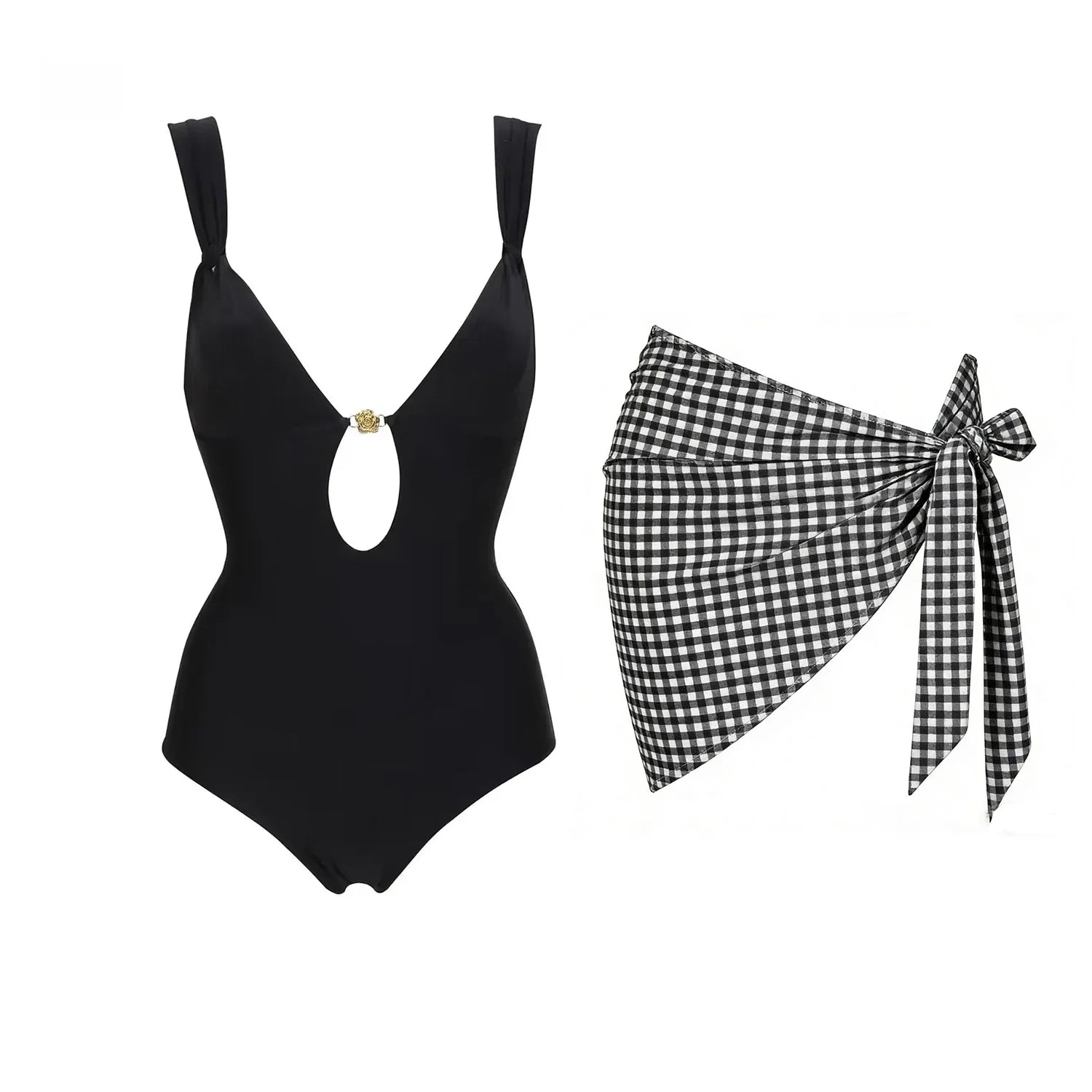 2026 2Pcs Sexy Women One Piece Swimsuit Female Push Up Swimwear Biquini  High Cut Monokini Solid Swim Suit Bathingsuit Beachwear