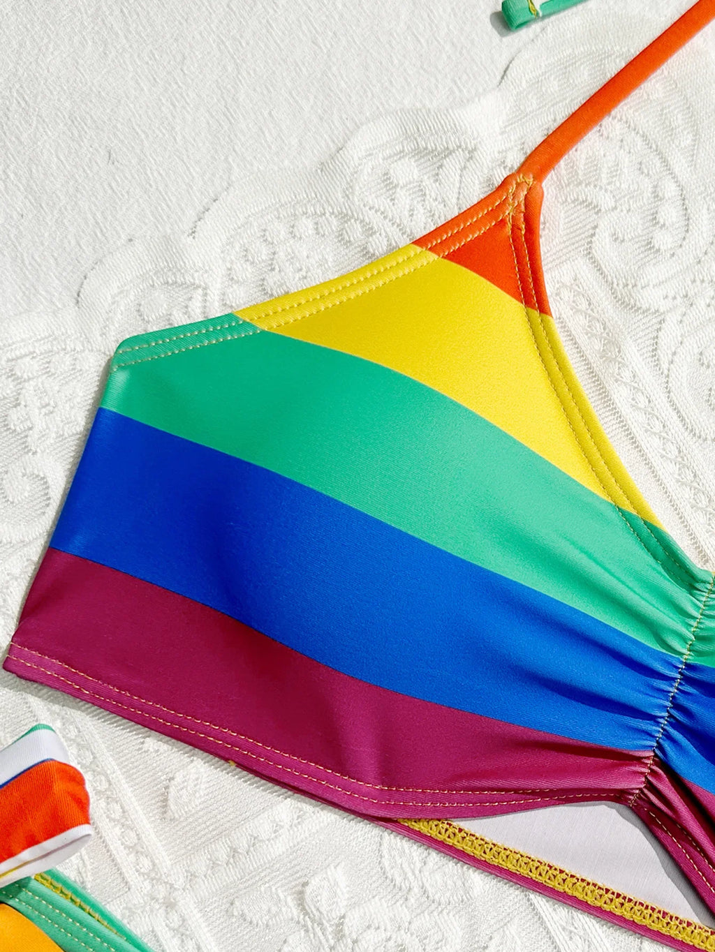 Women's Rainbow Color Bikini Set Sexy Beach Vacation Backless 2 Piece Swimsuit 2024 Summer Bathing Suit Bra Push Up Swimwear