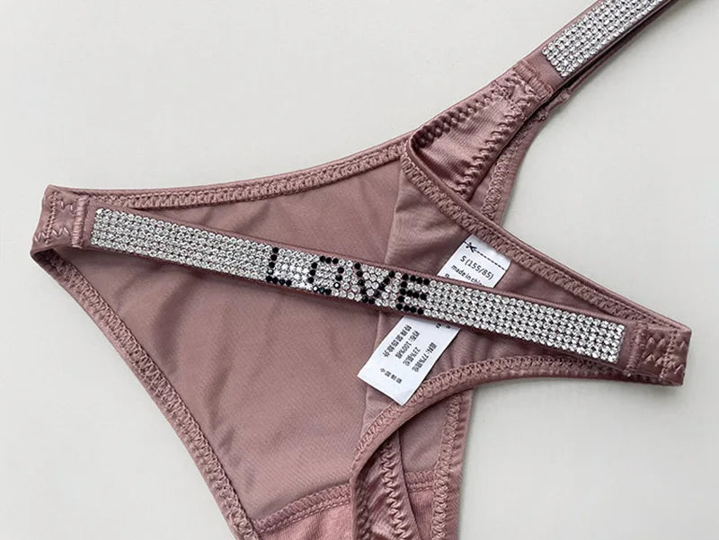 Sexy Panties Women Thongs Rhinestones G string Letter Diamonds Sports Thong Low Waist Briefs T-back Fitness Size S-XL