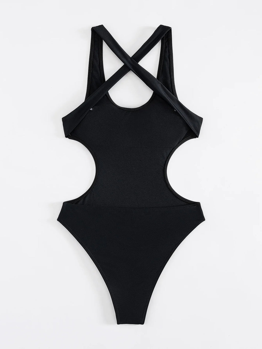 Sexy Black One Piece Swimsuit 2025 Women Hollow Out Backless Cross Slim High Waist Bikini Beach Bathing Suit Holiday Monokini