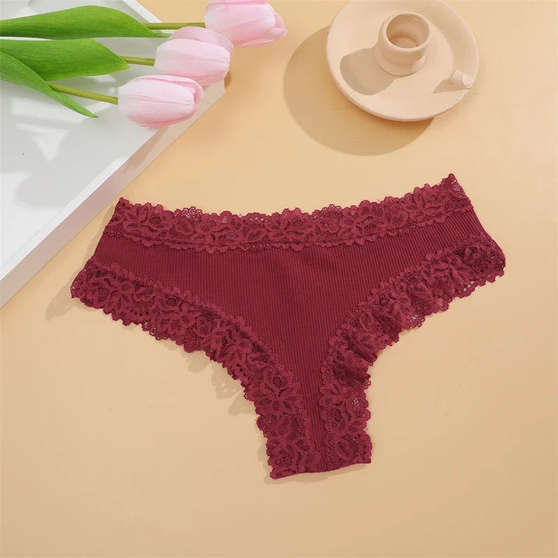 New Lace Seamless Cotton Panties Ribbed Maillard Brazilian Pants LowWaist Women Panties Breathable Girls Underwear Soft Lingerie