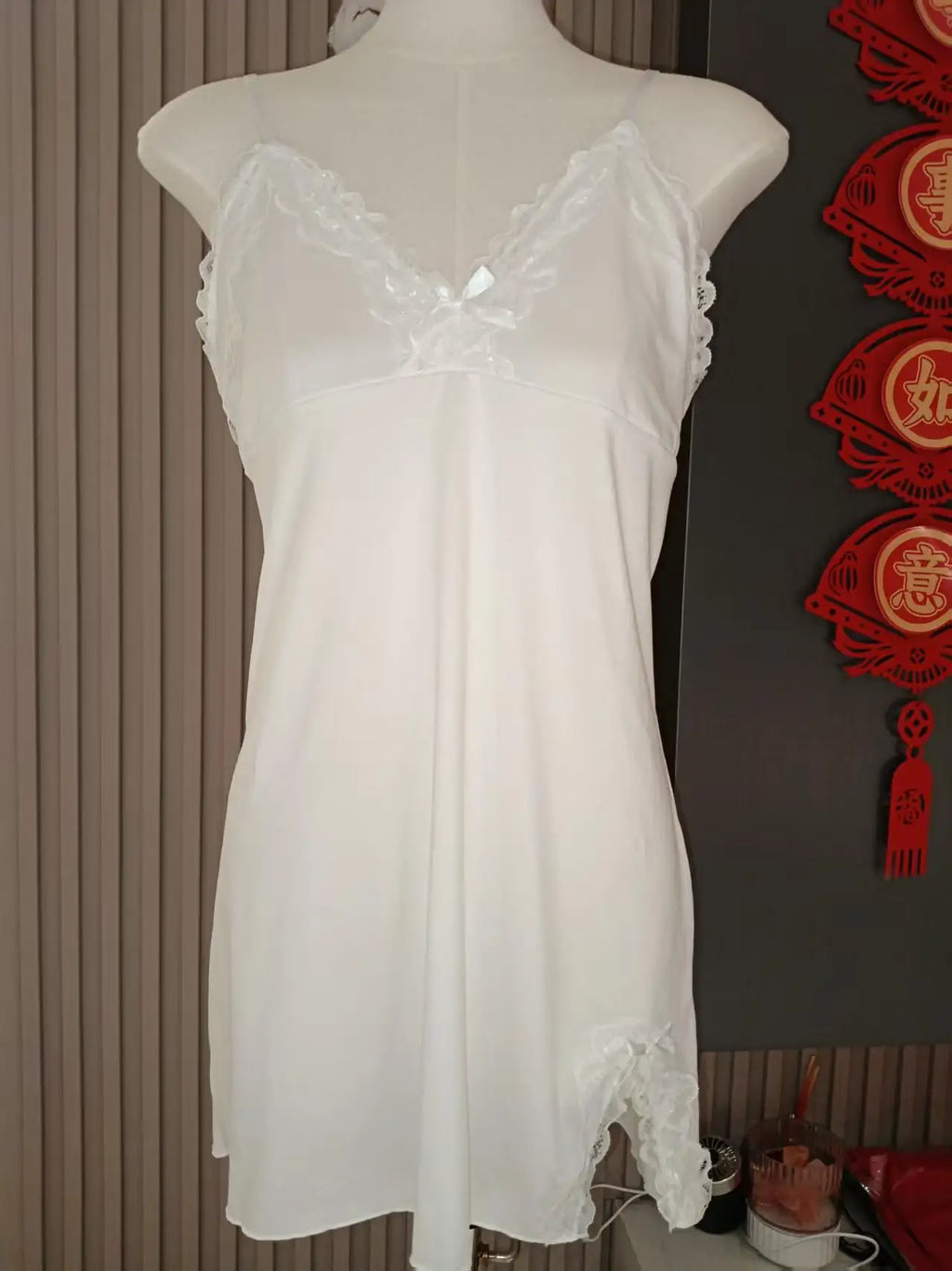 Underwear Sexy Pajamas Women Summer Lace Suspender Nightgown Slit V Bow Slim Push Up Pajamas Sleepwear Nightwear