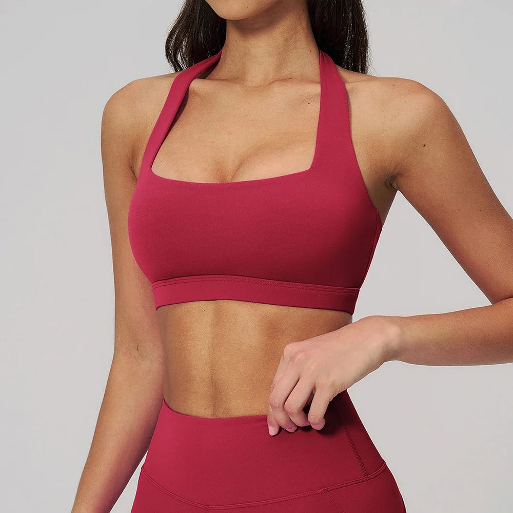 Summer Women Sports Bra Pilates Yoga Bra Hanging Neck Gym Underwear Running Fitness Shock Proof Breathable Quick-Dry Fitness Top