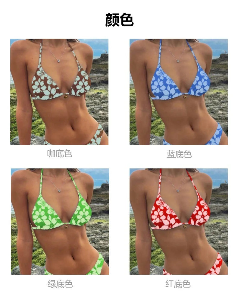 Micro Bikini 2026 Push Up Women Swimsuits Sexy Swimwear Brazilian Bikini Set Biquini Print Swimsuit Summer Brown Beachwear