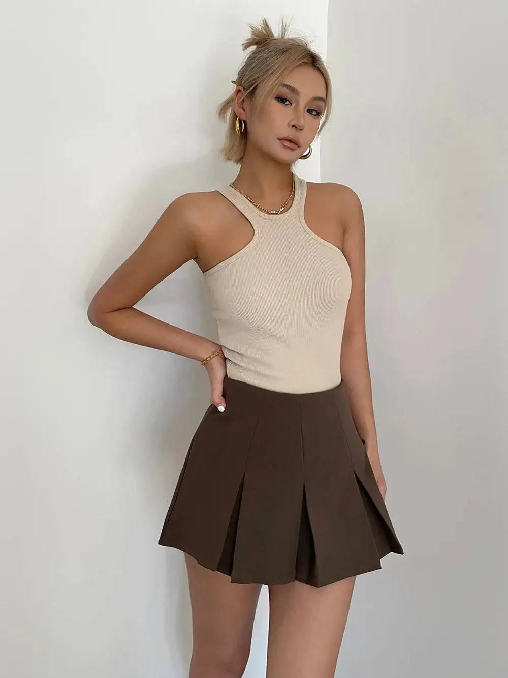 WOMENGAGA American High Street A-line Short Unif School Girl Fairy Grunge Skirt High Waist Pleated Skorts Streetwear Lovely HM2O