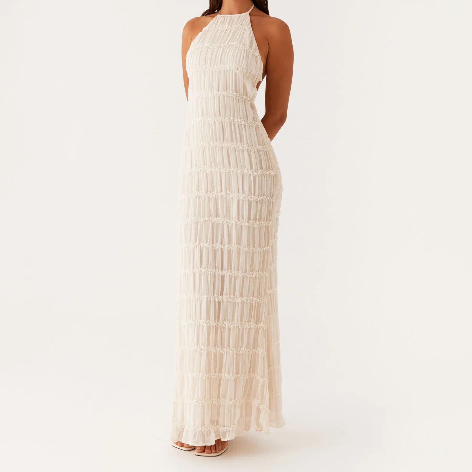 Women Ruched Cocktail Dress Elegant Party Bodycon Dresses Female Long Dress Summer Sleeveless Backless Solid Dress Vestidos