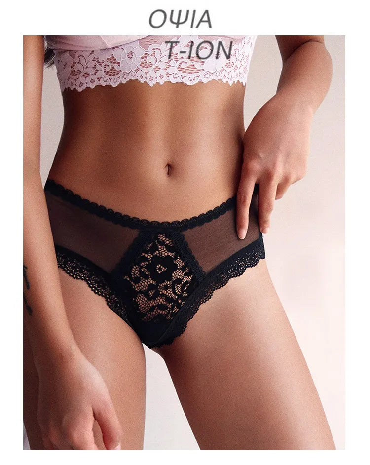 Lace Thin Sexy Girls Panties Seamless Women Briefs Thong Hollow Out G String Underwear Transparent Female Low Waist Lingerie