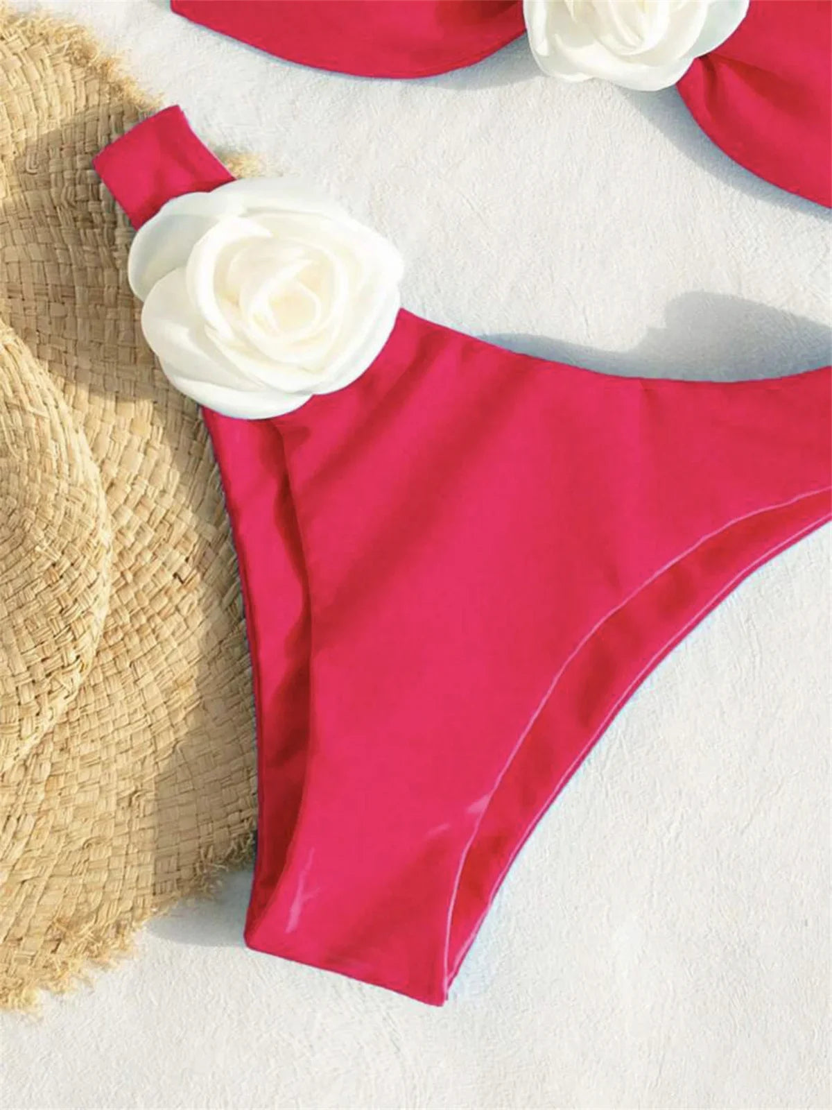 3D Flowers Bandeau Bikini 2024 Women Sexy Green Contrast Push Up Micro Swimsuit Bathers Bathing Suit Thong Swimwear Beachwear