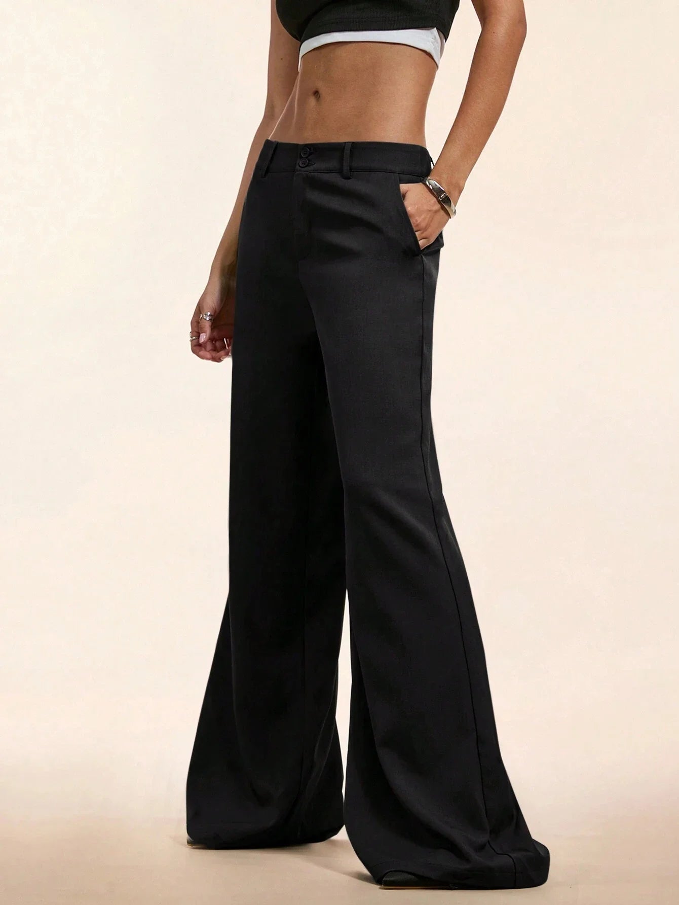 Women's Elegant Low Waist Personalized Slight Flared Leg Pants Casual Ribbed Wide Leg Mopping Trousers Streetwear 2025