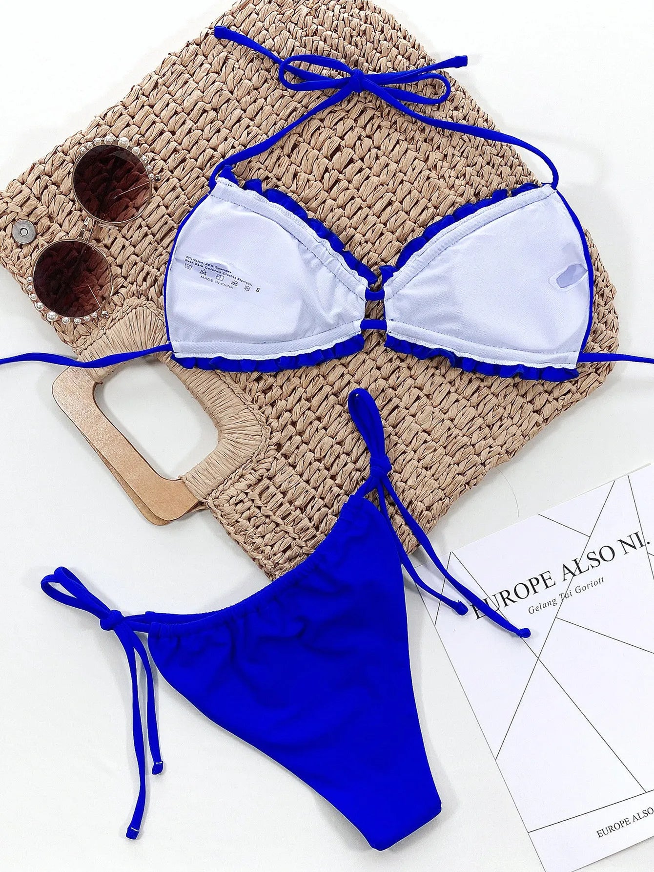 Pleated Swimsuit Women Hollow Out Bandage Ruffles Push Up Triangle Bikini Brazilian Black Green Bathing Suit Micro Swimwear 2025