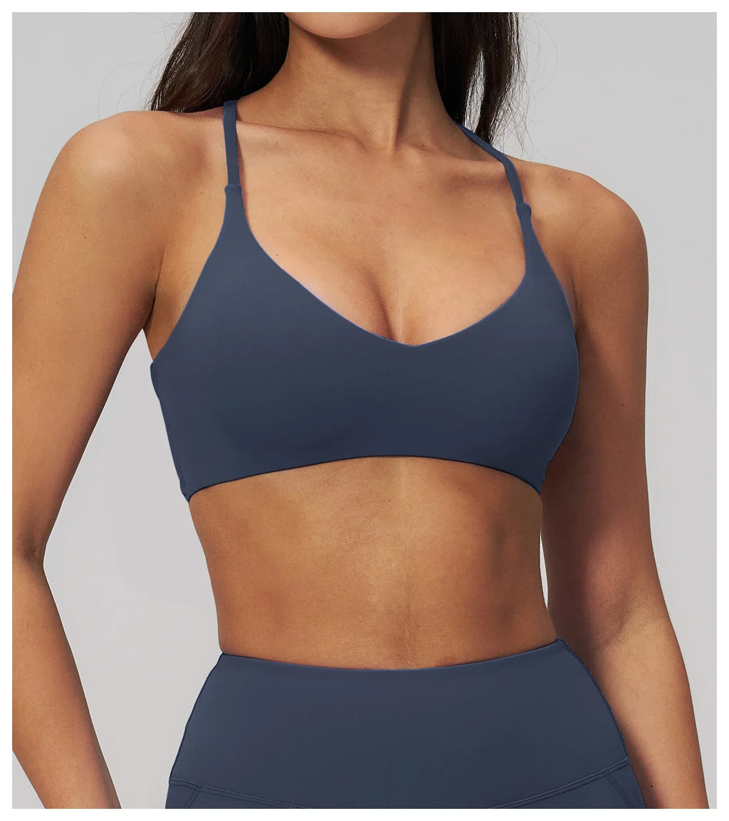 Summer U-Shaped Multi-Strap Cross Back Women Pilates Fitness Sports Bra Top Gym Yoga Athletic Tight Workout Jog With Chest Pad