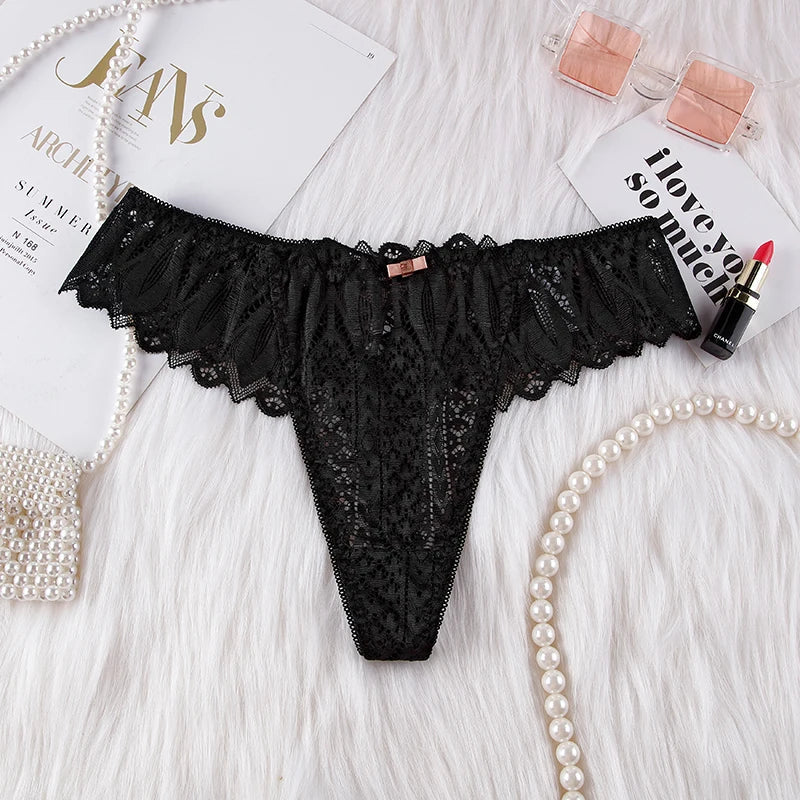 Hollow Out Lace Sexy Girls G String Panties Women Briefs Transparent Thong Thin Underwear Female Low Waist Lingerie Size S-XL
