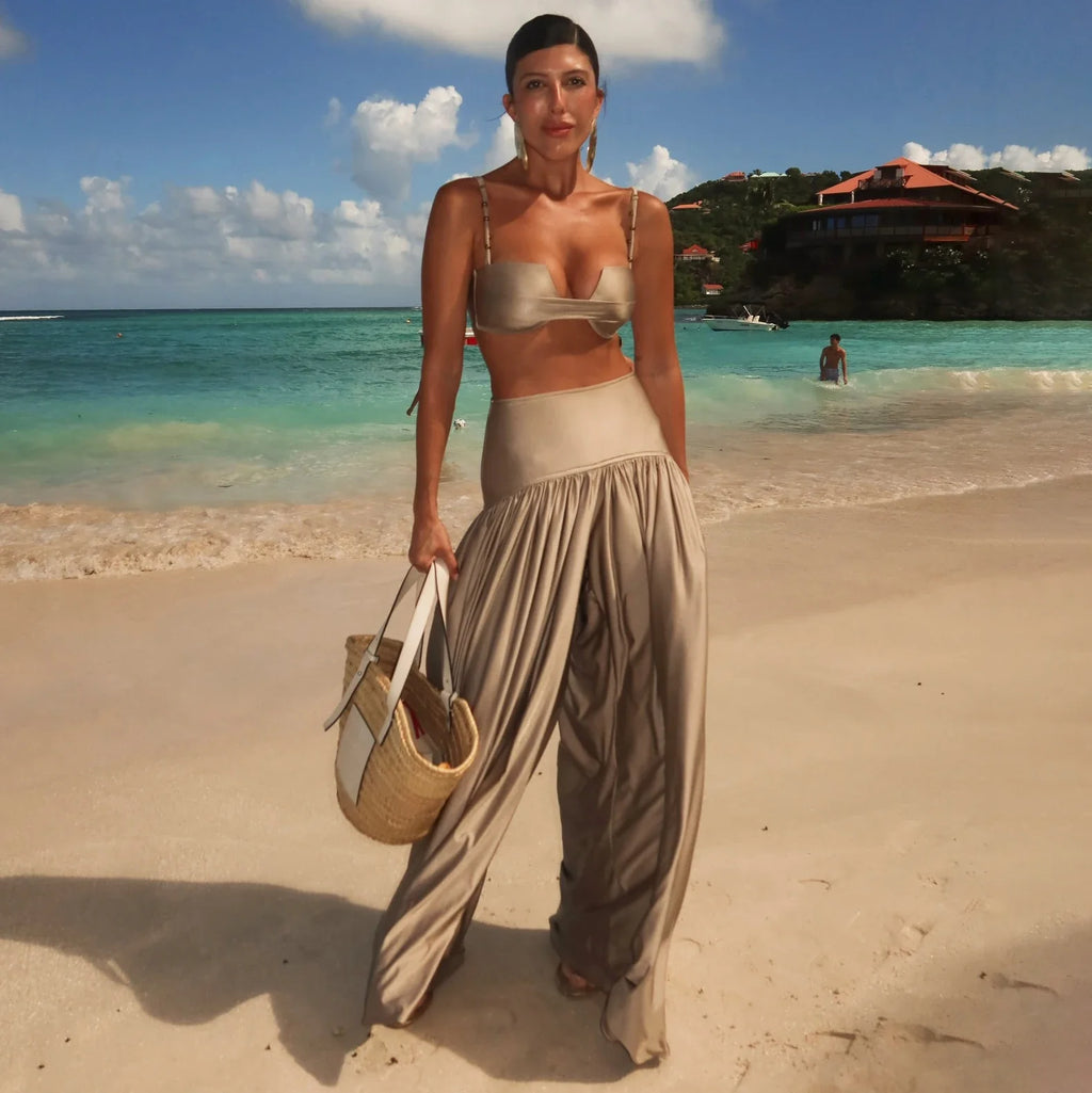 Bandeau 3 Pieces Bikini 2025 Sexy Women Swimsuit Swimwear Female Dress Cover Up Bikini Set Beachwear Bathing Suit Swimming Suit