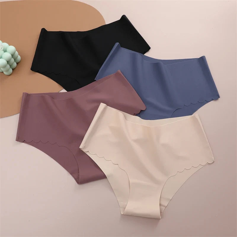 Seamless Women Briefs S-XXL Wave Edge V-shaped Underwear Panties Ice Silk Underwear For Women Low Waist Briefs One Piece Panty