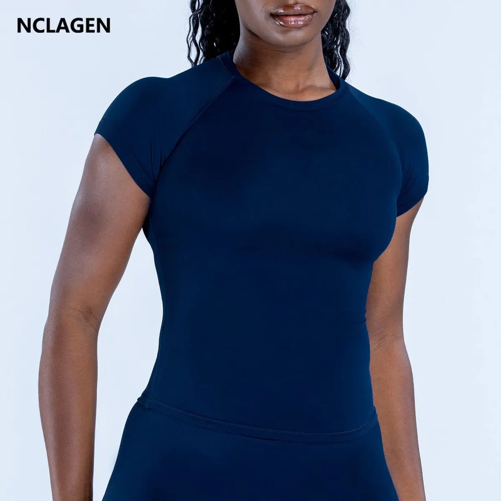 NCLAGEN Impact Short Sleeve Top Women GYM Clothes Seamless workout t shirts Fitness Quick Dry Running tee Yoga Pilates shirt