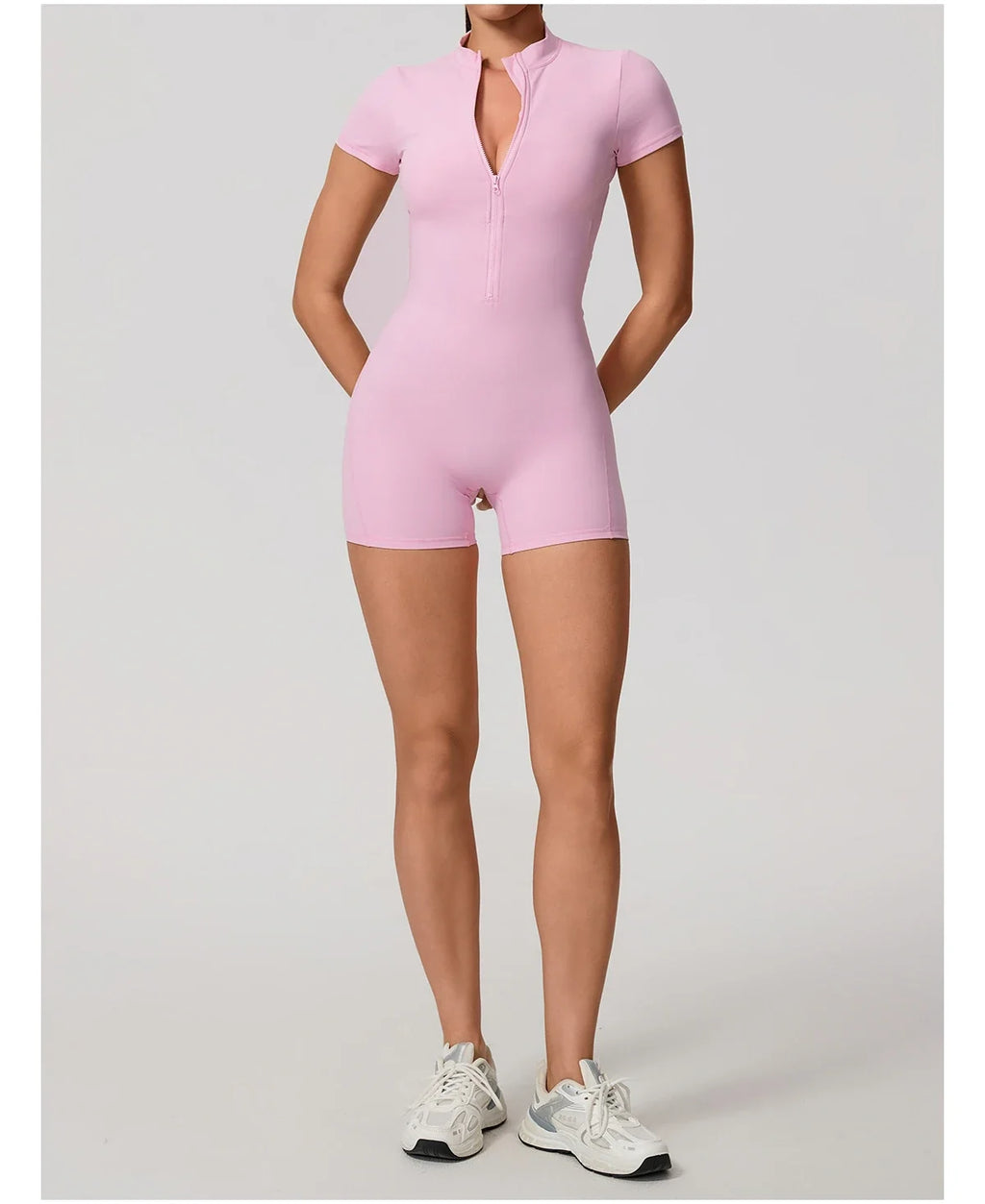 Hearuisavy Summer Women's Short Sleeved Sports Overalls Running Yoga Jumpsuit High Stretch Push Up Fitness Bodysuit With Zipper