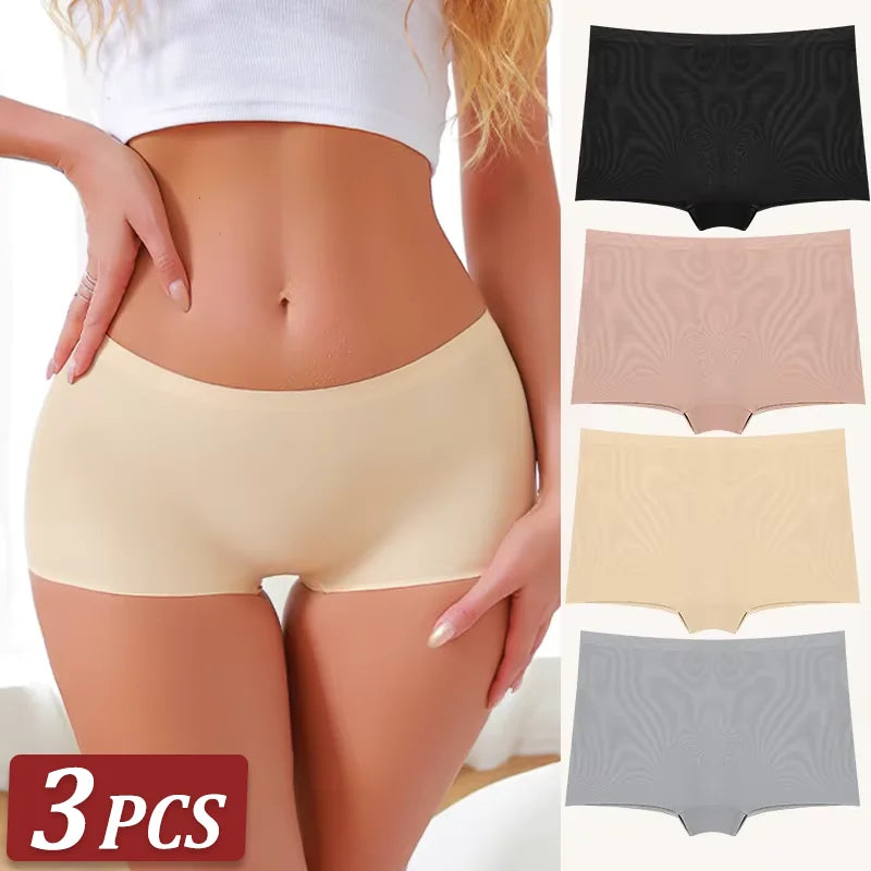 3Pcs Women's Seamless Panties Sports Boxer Underwear Female Solid Color Comfortable Briefs Cozy Lingerie Intimate Underpant S-XL