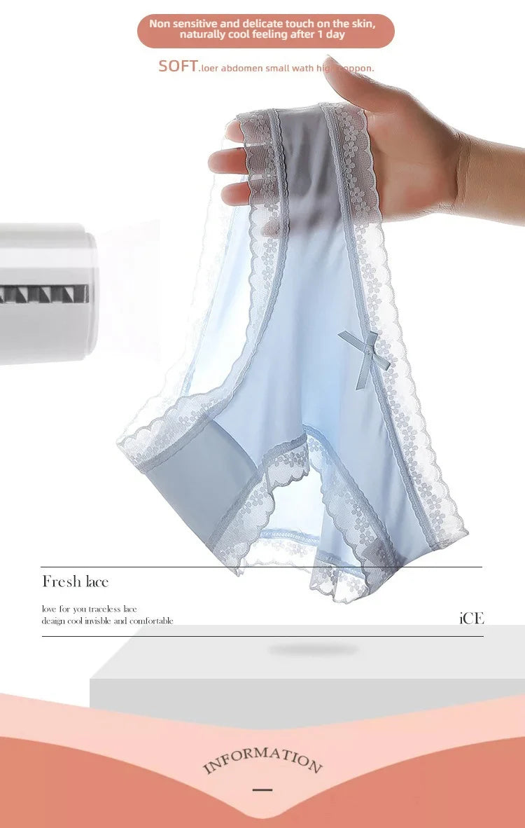 3Pcs/Set Women Ice Silk Seamless Briefs Sexy Comfortable Stretchy Semi Sheer French-Cut Panties Women's Underwear Breathable
