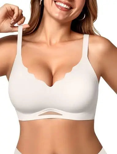 Women’s Wireless Bras Scalloped Push Up Bralettes No Und Full Cup Thin Mold Comfortable and Breathable Seamless Bra Sostén