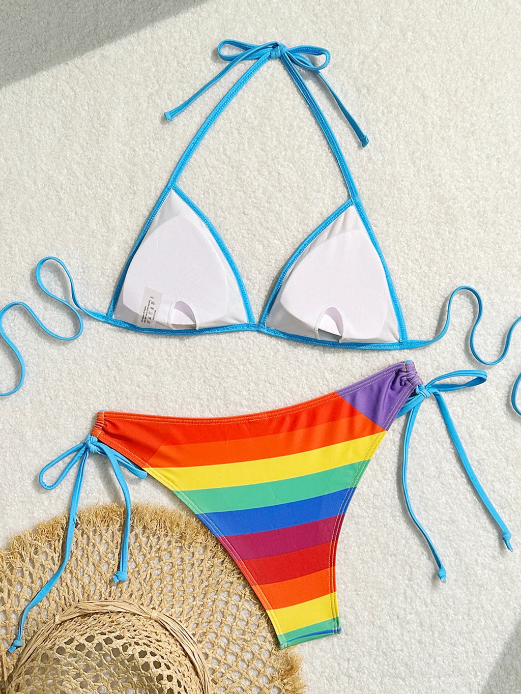 Women's Rainbow Color Bikini Set Sexy Beach Vacation Backless 2 Piece Swimsuit 2024 Summer Bathing Suit Bra Push Up Swimwear