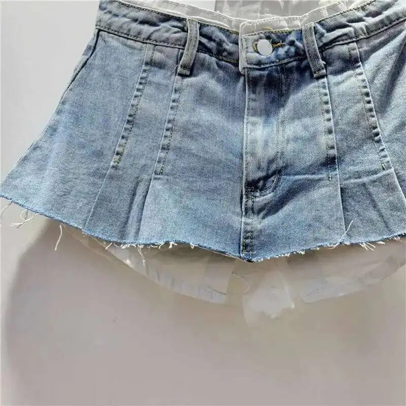 New Fashion Women's Irregular Fake Two-piece A-line Mini Denim Skirts 2026 Autumn Trendy High Waist Skirt Female Fashion XHV4