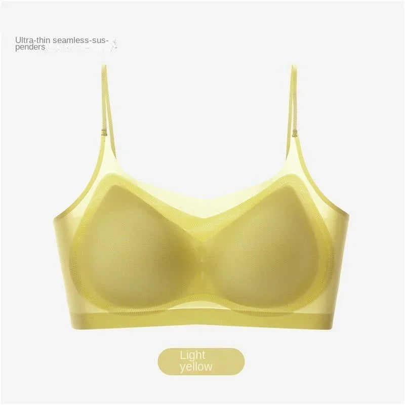 Ultra-Thin Breathable Ice Silk Top Bra Women's Seamless Back Halter Vest Wrap Bra Small Chest Together