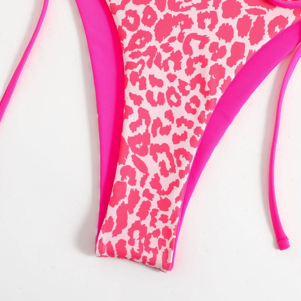 Sexy Micro Bikini 2025 Women Pink Leopard Print Neon Double Side Push Up Swimsuit Brazilian Beach Bathing Suit Thong Swimwear